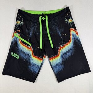 Pelagic 4 Tek Mens Swim Trunks Board Shorts Size 32 Black Fish Finder